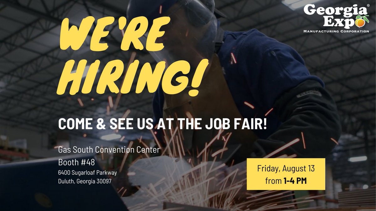GeorgiaExpo's tweet photo. Come and see us at the Job Fair this Friday, August 13th at the Gas South Convention Center! We’ll be there from 1-4 PM at booth #48
.
.
https://t.co/kjt4mS0psm
.
.
#jobhunt #jobseeker #staffing #interview #applynow #recruit https://t.co/7dytG25Uti