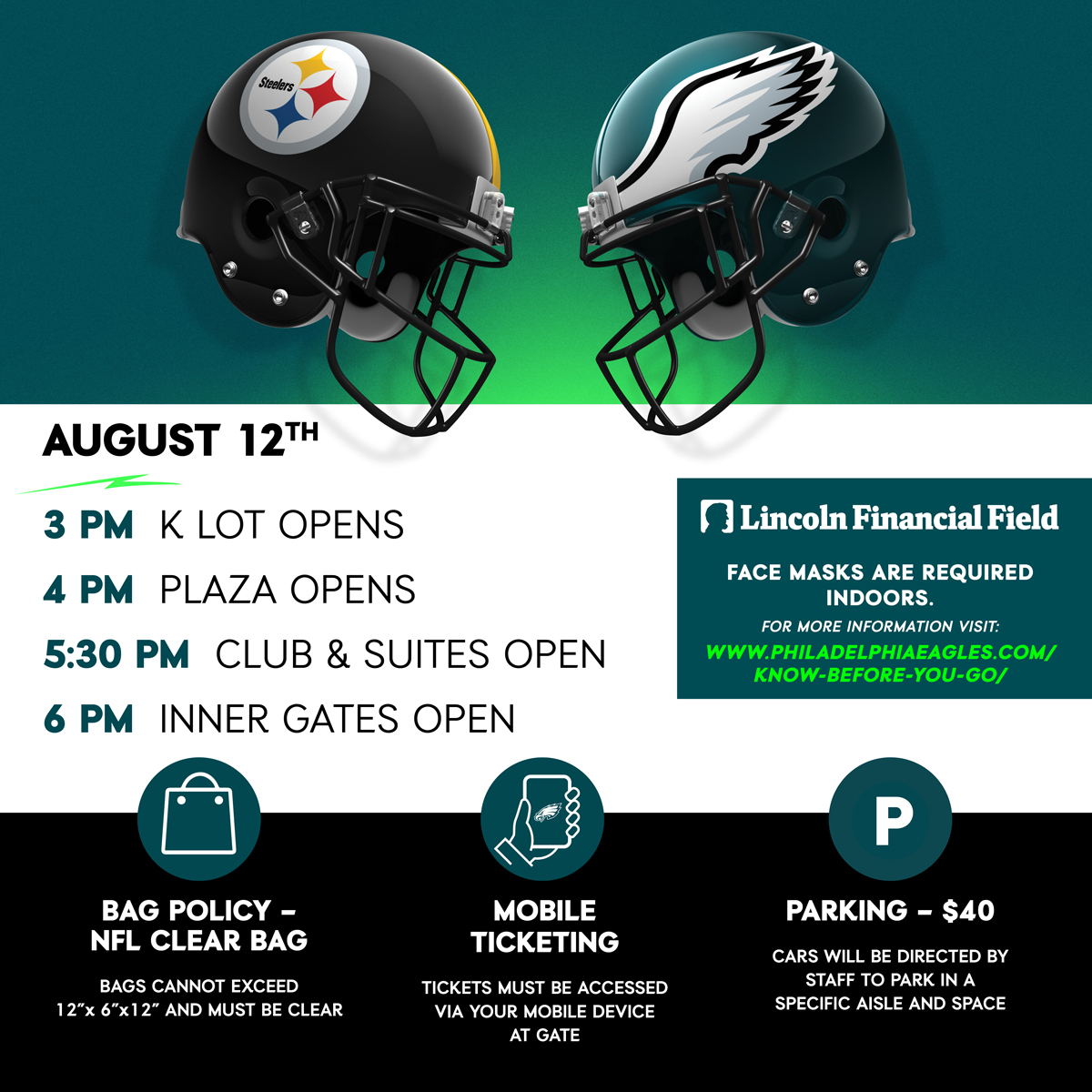 LincolnFinancialFld on Twitter: 'Get ready for Eagles vs. Steelers tomorrow  night! Here's what you need to know:    / Twitter