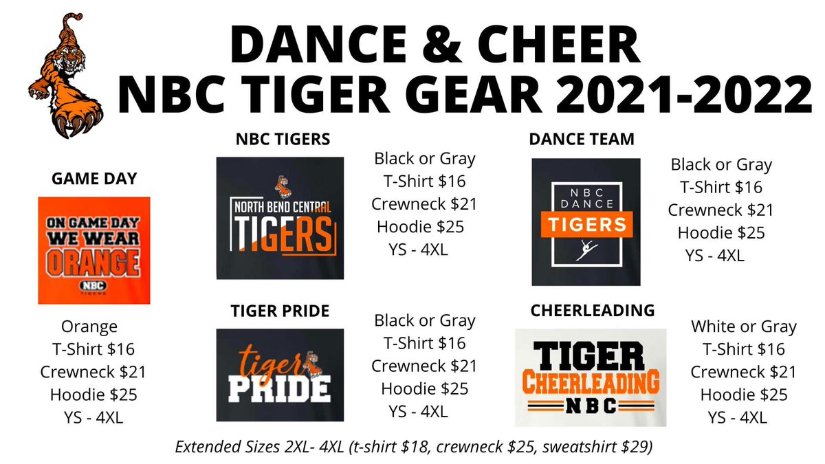 2021-2022 Dance &amp; Cheer Gear 
Generic NBC Gear 
***Check out the Game Day shirts

Orders due on Wednesday, August 18th
Checks made out to NBC Dance &amp; Cheer
You can pay a dancer or cheerleader or the school office 

Order here: forms.gle/XonUY4RZeLoBQ1…