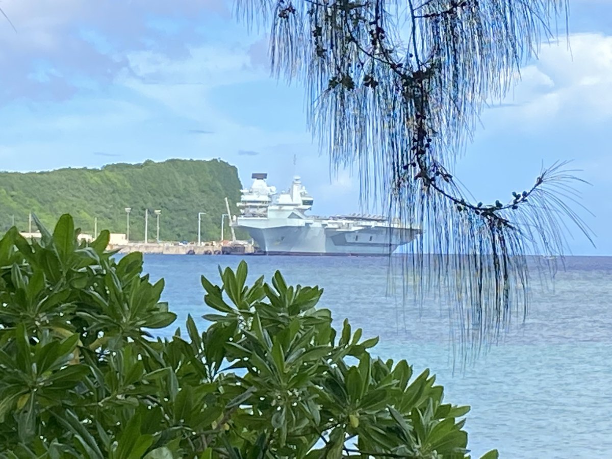 After weeks at sea conducting flying operations with Allies from the Mediterranean to the South China Sea, HMS QUEEN ELIZABETH looks like she is rather enjoying her stop in Guam with our US Ally. And a very well earned rest for her crew - enjoy the run ashore.