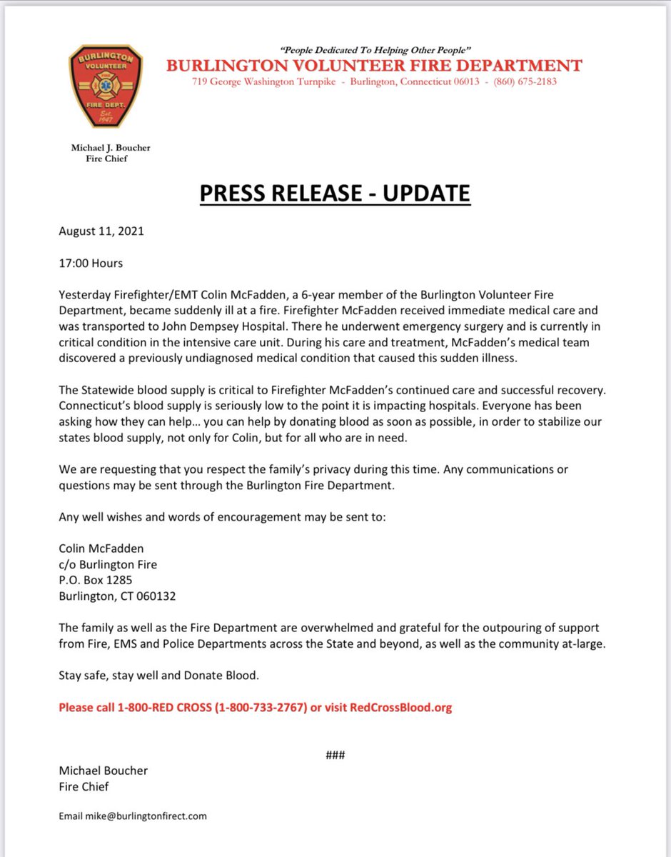 BurlingtonFD's tweet photo. **PRESS RELEASE UPDATE** https://t.co/LYxA8sGIpC