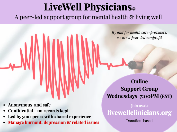 ms_weinstein's tweet image. Attention PHYSICIANS:

One of a kind physician support group for #burnout #depression and related issues
Every Wednesday Evening @7pm EST

Sign up here to get the Zoom link:   buff.ly/2ZFwBjU