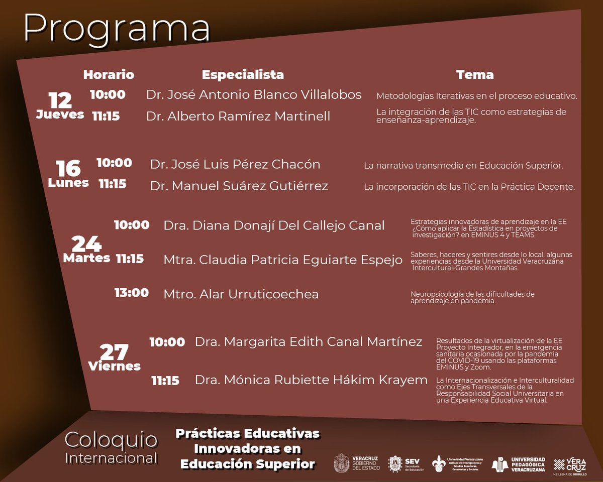 El IIESES hace extensiva la invitación al Coloquio Internacional "Prácticas Educativas Innovadoras en Educación Superior"

Organizan la red académica UPV-IIESES y el cuerpo académico SIGMA

Transmisiones por Facebook Live