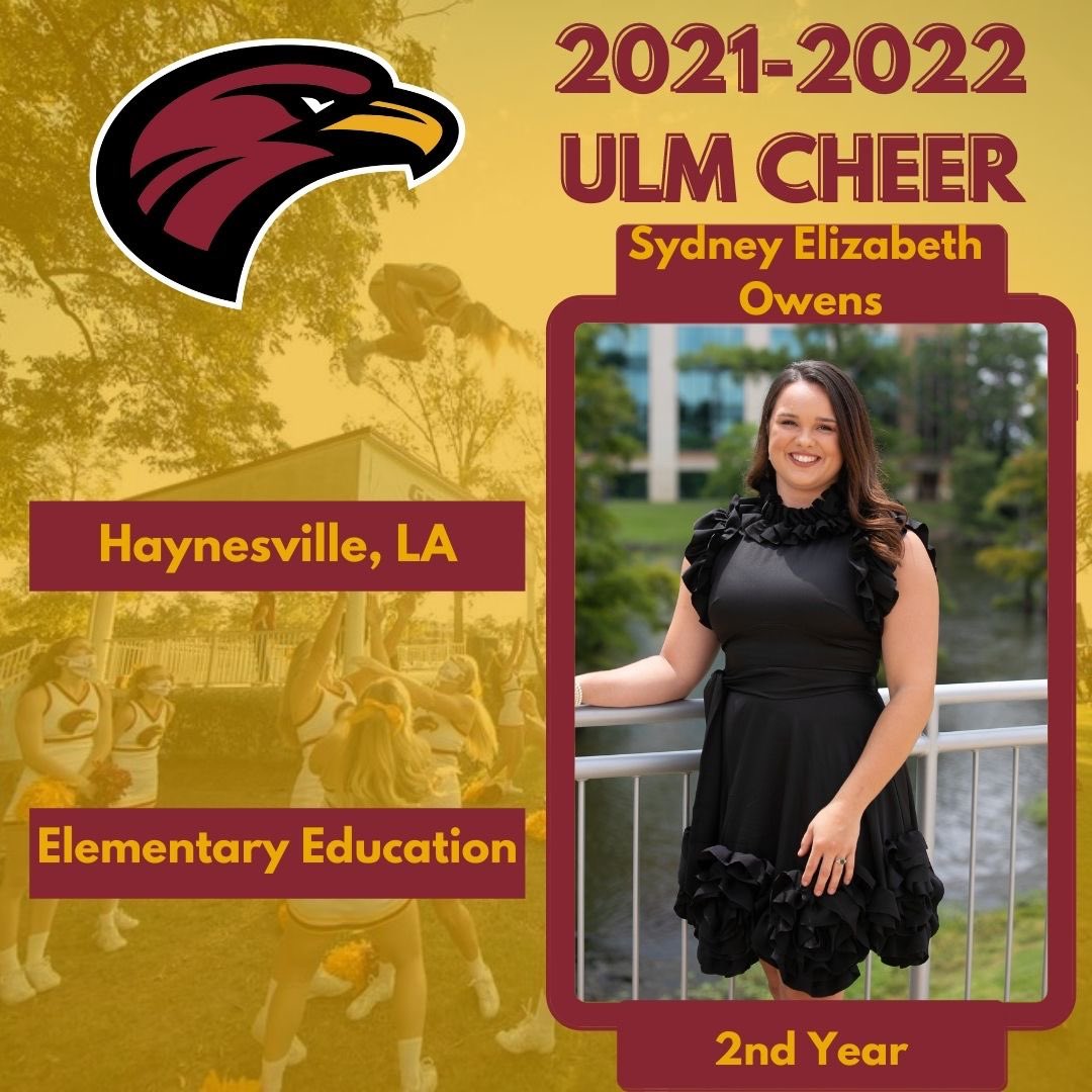 Sydney Elizabeth Owens is up next and she is a second year, main base! #RushULMCheer