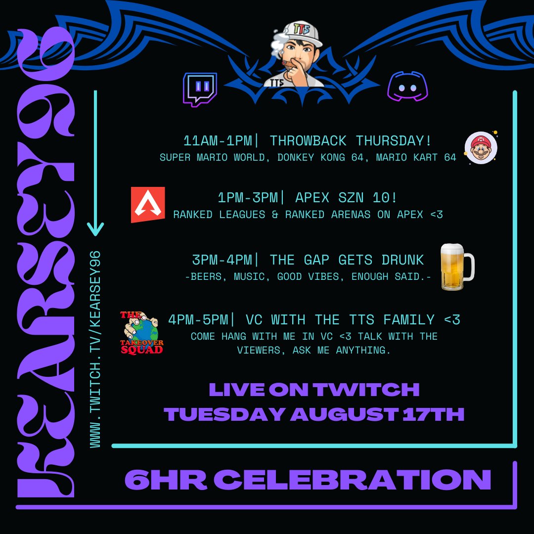 Kearsey96's tweet photo. Surprise!! On August 17th we're celebrating 🍾😎🙌 this month marks 9 months on #twitch & 8 months as a #twitchaffiliate ❤ we've accomplished so much in such a short period of time & met sooo many amazing people, it's only right we celebrate 🙌 help me spread the word🥰 #Aug17th https://t.co/FnXDo3n2jM