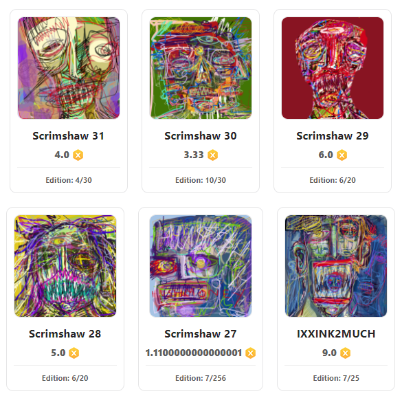 RealScrimshaw's tweet photo. Priced out of all the pfps on @opensea ?? 
Head on over to @NiftyInk on xdai and grab one of my heads for a few bucks!
https://t.co/KKoVLzx9XO https://t.co/cf11Pw37gh
