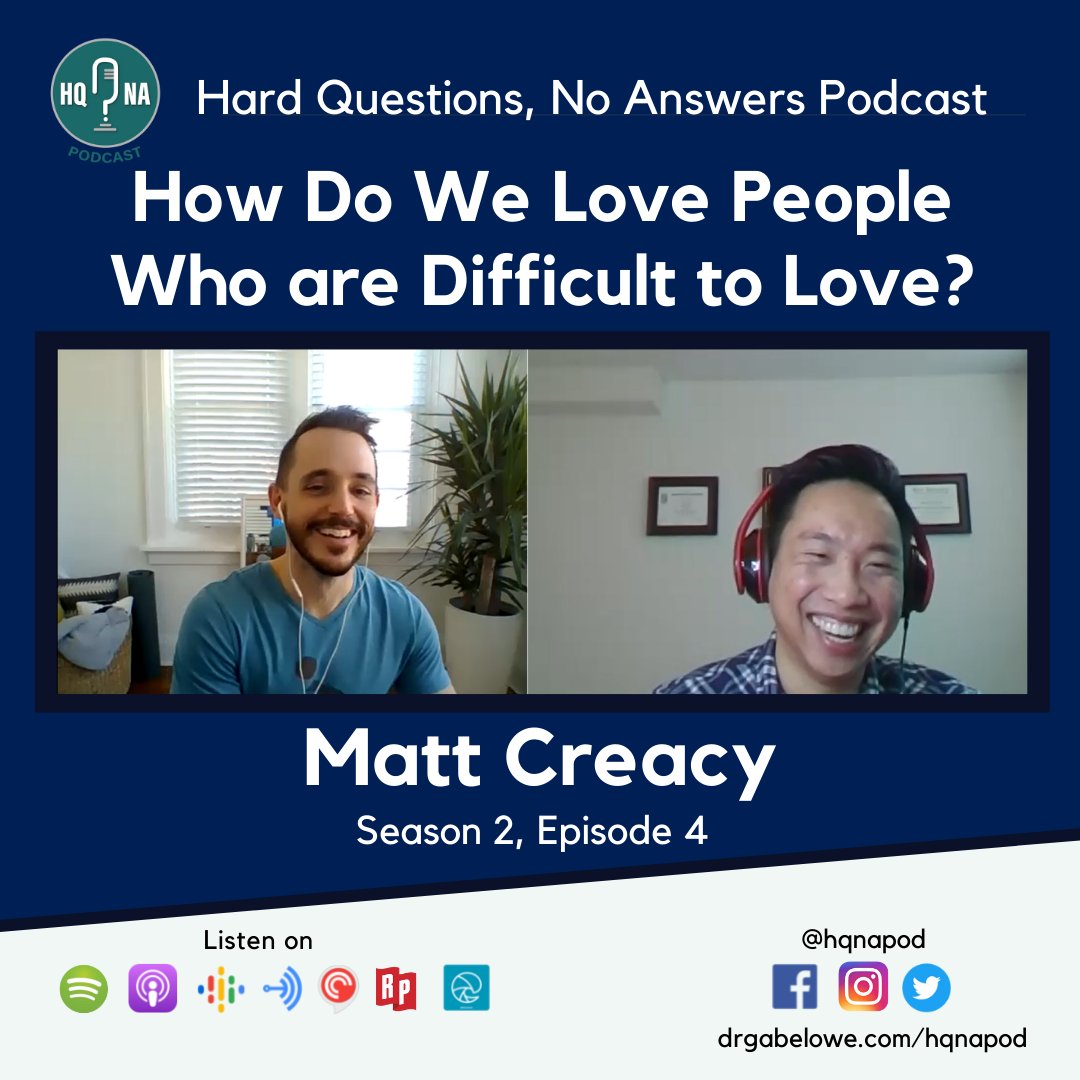 hqnapod's tweet photo. I always enjoy my conversations with Matt Creacy! I hope you will enjoy sitting in on this great discussion about loving those around us that may be difficult for us to love. 

#hqnapod #lovingothers https://t.co/laxQknxned