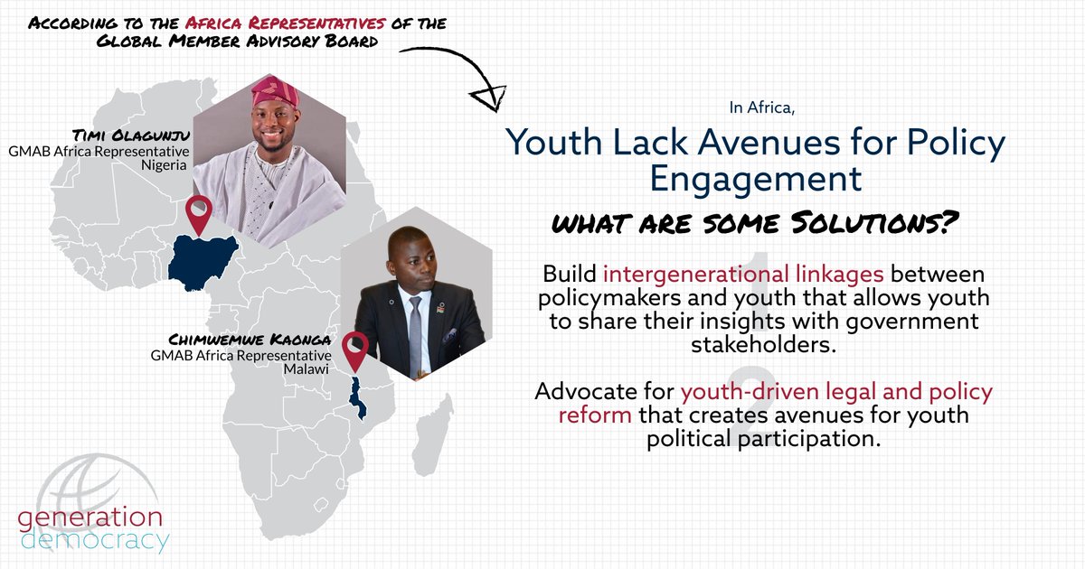 (3) Africa reps of the GenDem Global Member Advisory Board @ChimKaonga and @timithelaw want to share the message this #InternationalYouthDay that youth should be seen by the government as collaborators in democratic development. How are you seeing youth do this across #Africa?