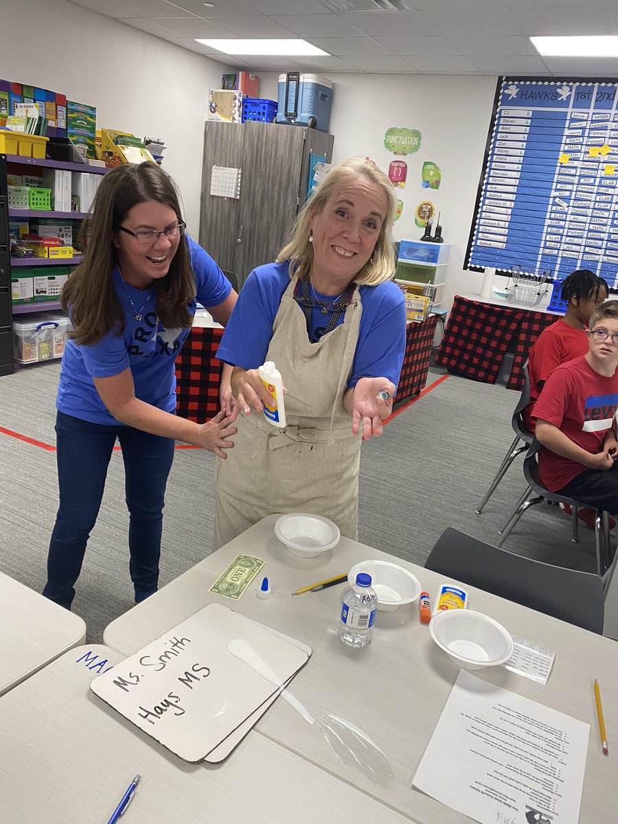 aggiemeg07's tweet photo. You can’t trust Mollie with the glue! @ProsperHaysMS #MakingSlime https://t.co/GSLN3I1Eu0