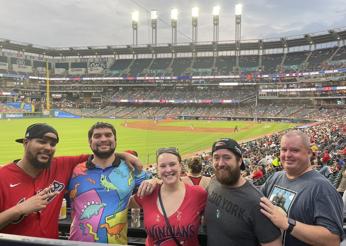 Four Cleveland #Guardians fans along with a friendly Tigers fan. #OurCLE https://t.co/yLjPmNyCAz