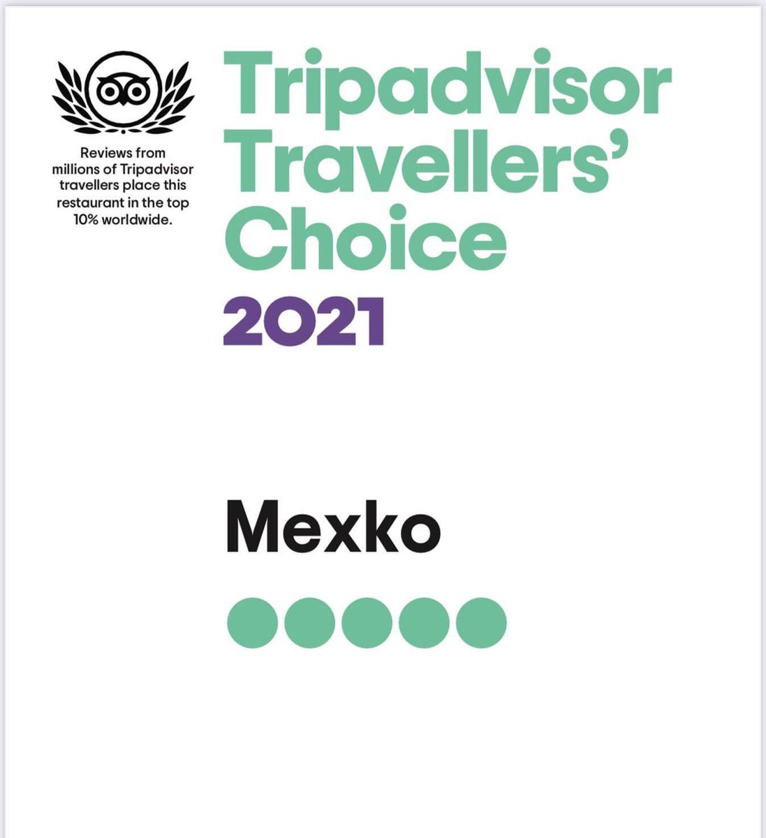 SECTURTlaxcala's tweet photo. Felicitamos a #Mexko por haber recibido el Premio “Traveller’s Choice 2021”, que da @Tripadvisor a los negocios destacados por ofrecer un servicio y experiencias increíbles a sus clientes.
¡Enhorabuena! 🥳👏🏼👍🏼
•
#SeguroEstarásFeliz
@joseantcarvajal
@SECTUR_mx
@asetur_mx https://t.co/mgstUW36A6