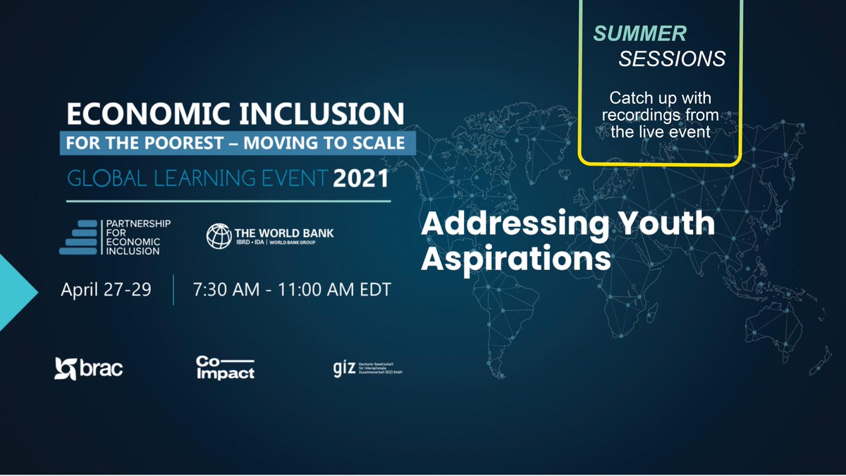 #Youth, especially young #women, face multiple barriers to accessing income generating opportunities. This #InternationalYouthDay, learn how youth can gain access to #EconomicOpportunities & achieve their aspirations.  

👉Watch: tinyurl.com/4d75y9cv 

#GLE2021 #IYD2021