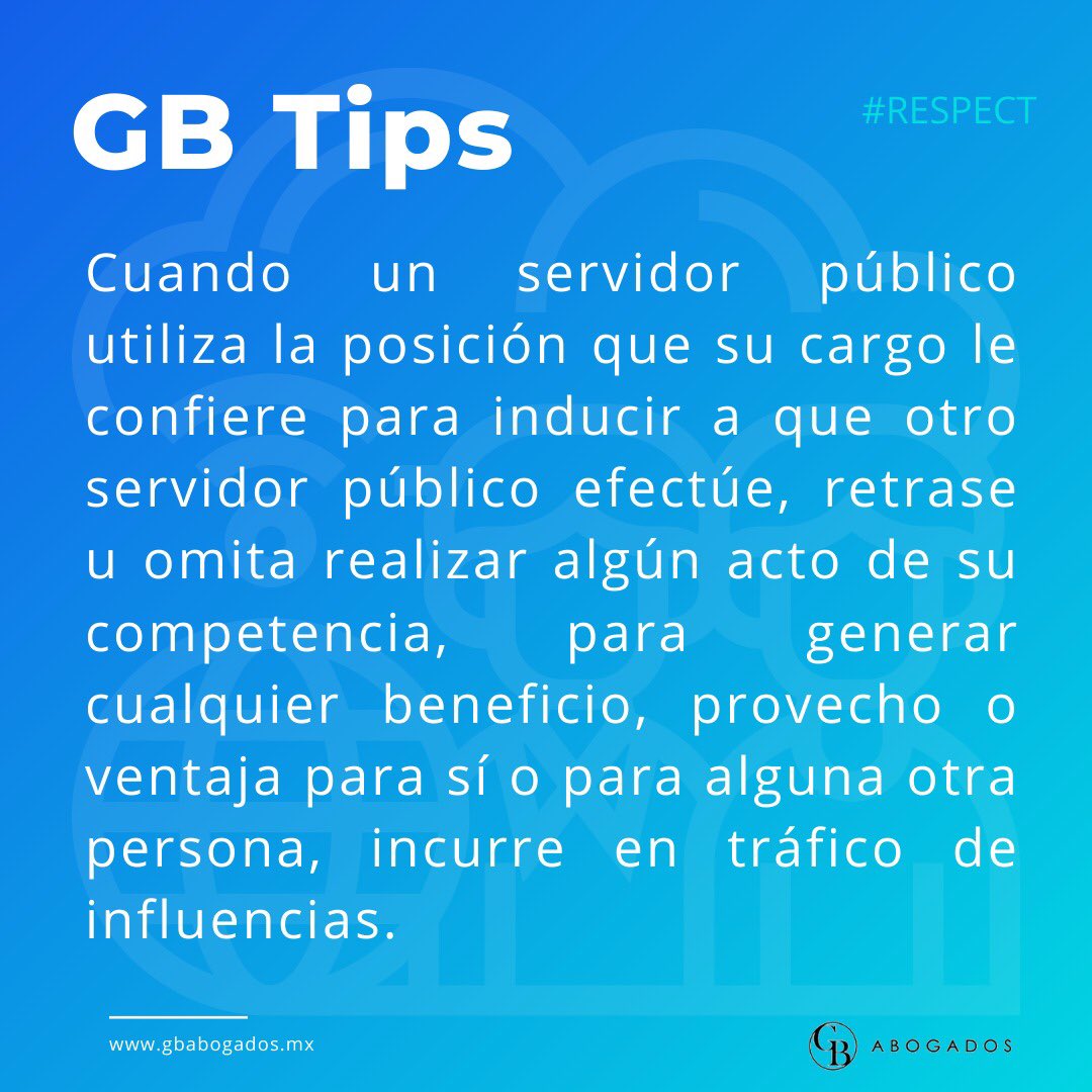 GB_ABOGADOS's tweet photo. ¿Sabes en que consiste el Tráfico de influencias? 🤔
..
Descubre estos y muchos datos más con #GBTips
..
#GBAbogados #sanosencasa #QuedateEnCasa #ServidoresPublicos #AdministracionPublica #TraficoDeInfluencias https://t.co/BvBujgaS1Q