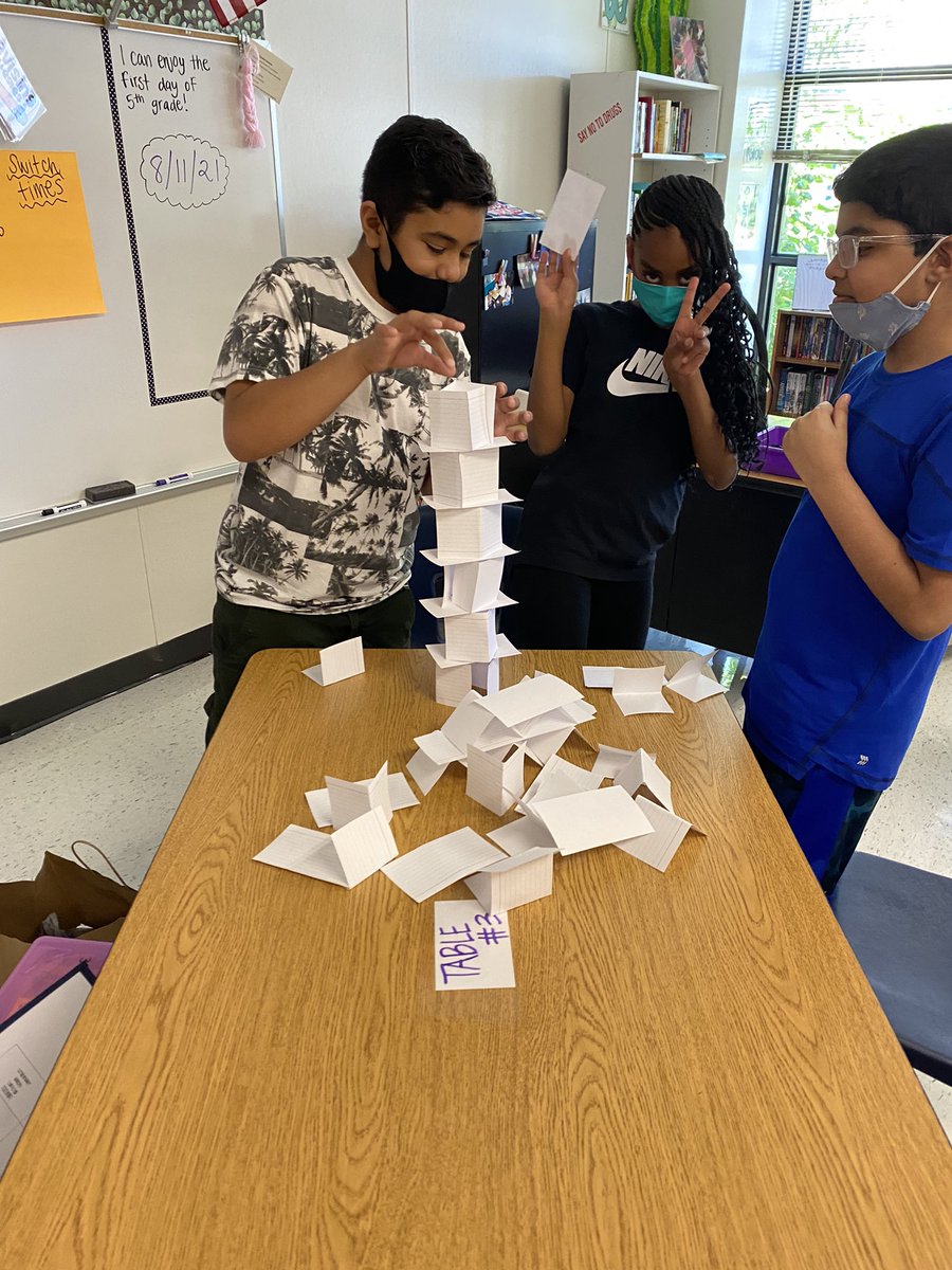 huskiesnelson's tweet photo. Team building in 5th grade this morning! Index card towers using ONLY index cards. https://t.co/qJweRwU5CY