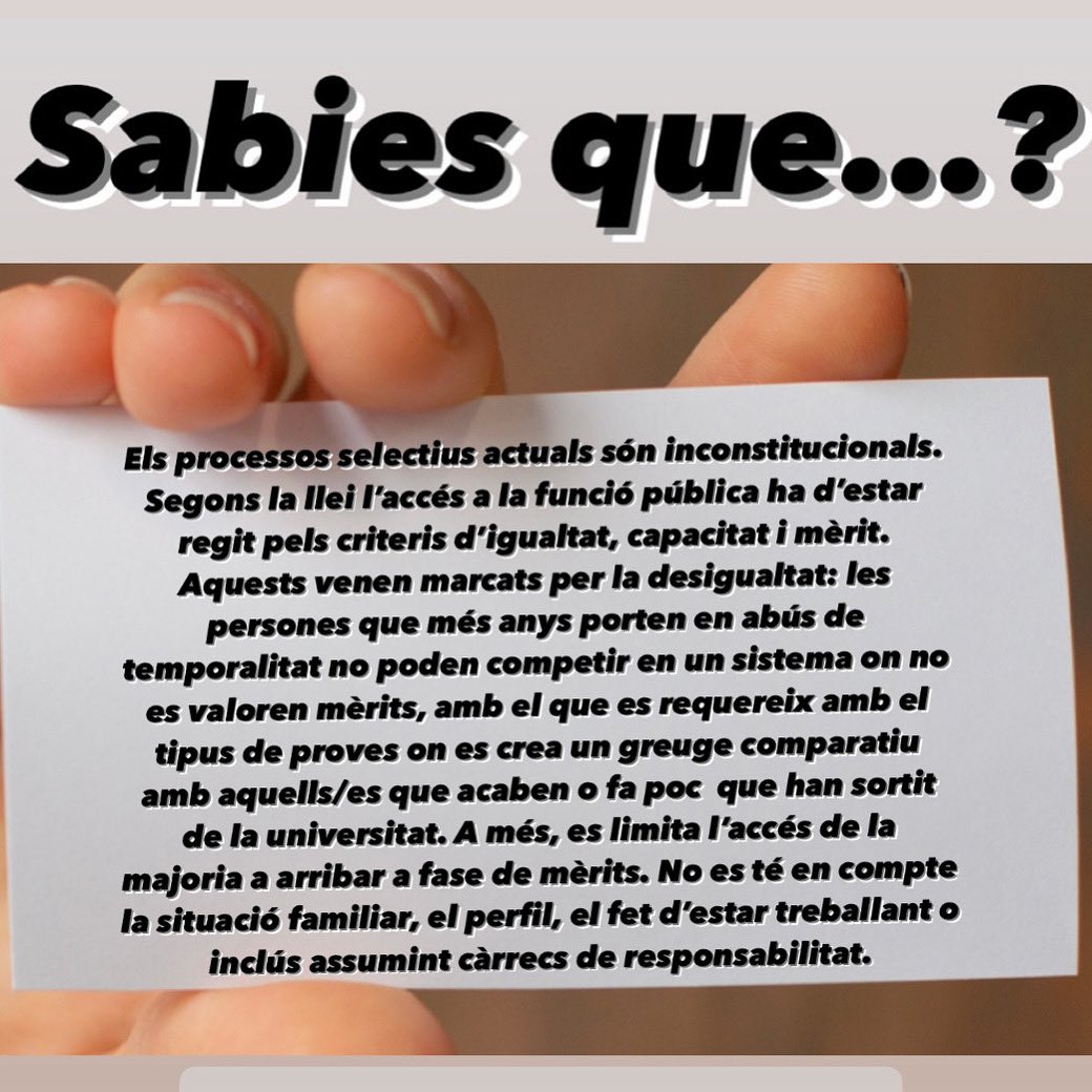 PerUnProcesJust's tweet image. Sabies que…?

@perunprocesjust_ #perunprocesjust #oposicions #interines #interins #joreclamoperunprocesjust #docents #mestres #estabilitat #aturemelfrau #fraudellei #fixesa #garanties #educació #educaciópública