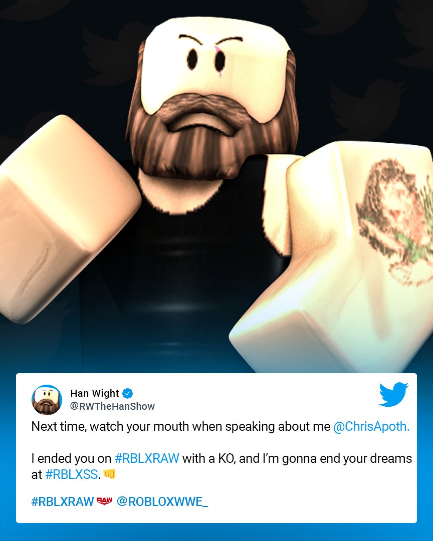 ROBLOXWWE_'s tweet photo. "I'm gonna end your (@ChrisApoth) dreams at #RBLXSS." - @RWTheHanShow
What is going on between The Han Show and Chris Morrison!? https://t.co/gohCWo8qi3