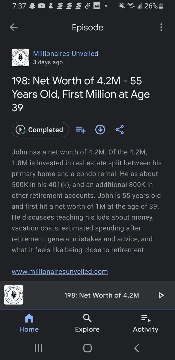 Really enjoyed this week's <a href="/Mill_Unveiled/">MillionairesUnveiled</a> episode.

The guest had such great perspective on life and was so humble and down to earth.

Strongly recommend yall check it out!