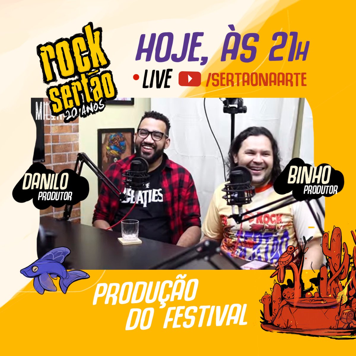 RockSertao's tweet photo. Fala galera, logo mais estaremos ao vivo no canal #SertaonaArte no Youtube para conversar com vocês sobre a “Produção do Festival Rock Sertão”. https://t.co/amYot1FIo2