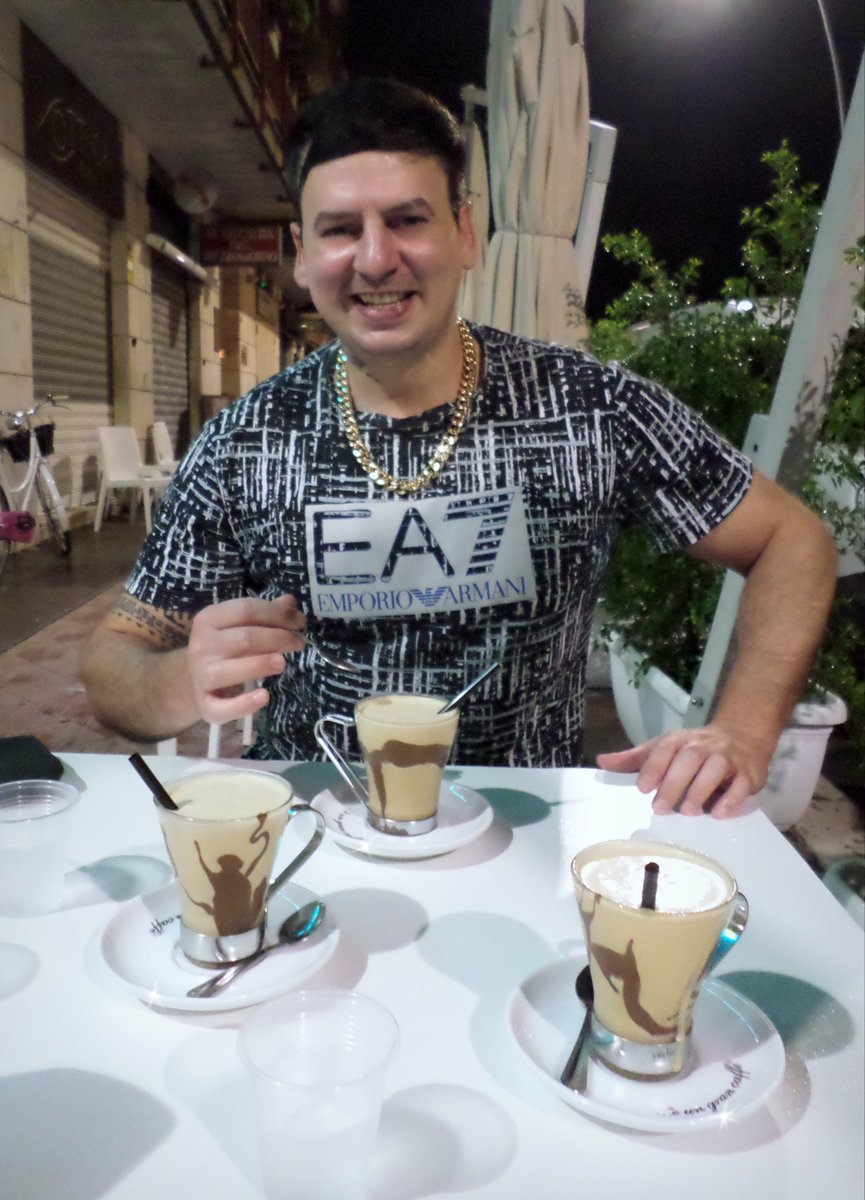 Rick is enjoying a 'Shaken Coffee with Saronno's Amaretto and Nutella' from COFFEE & CREAM in Acquaviva delle Fonti (Italy). ☕😋 #rickwesley #singer #songwriter #givemethenight #bar #shakencoffee #amarettodisaronno #nutella #relax #summer2k21 #newlook #richkids #armani