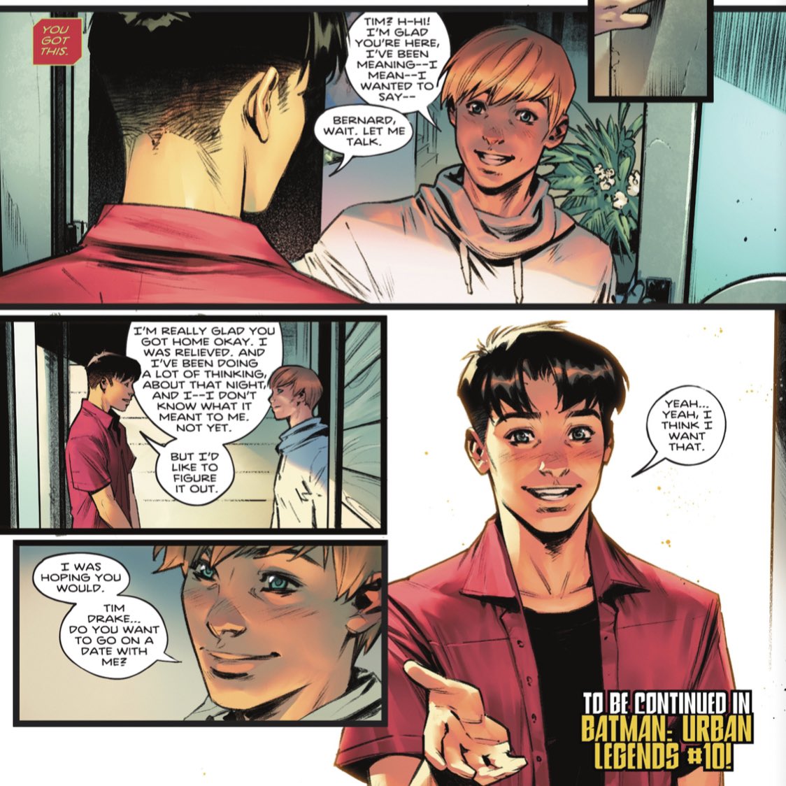 DC pode ter confirmado Tim Drake como bissexual nos quadrinhos

O conhecido aliado do Homem-Morcego aceita o convite de um velho amigo, Bernard, para um encontro.
Apesar do forte indício, a resposta definitiva virá em ‘Batman: Urban Legends #10‘, com lançamento em Dezembro.
