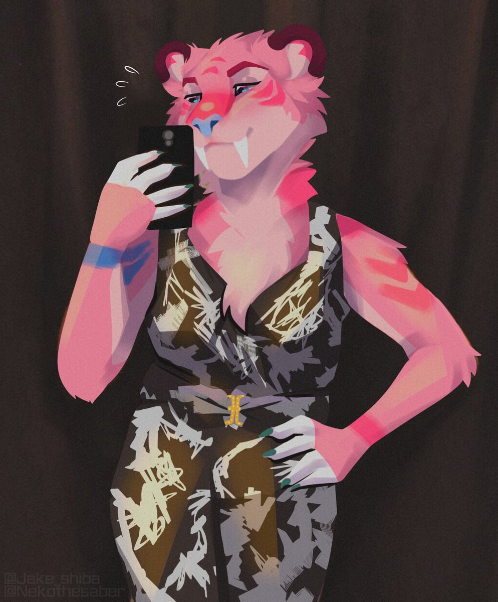Nekothesaber's tweet photo. I bought this jumpsuit today and I feel pretty 🥺💜 #overdraw for myself #furryfandom #furry #furryart #digitalart #art #commissionsopen https://t.co/RYjVP50Im9