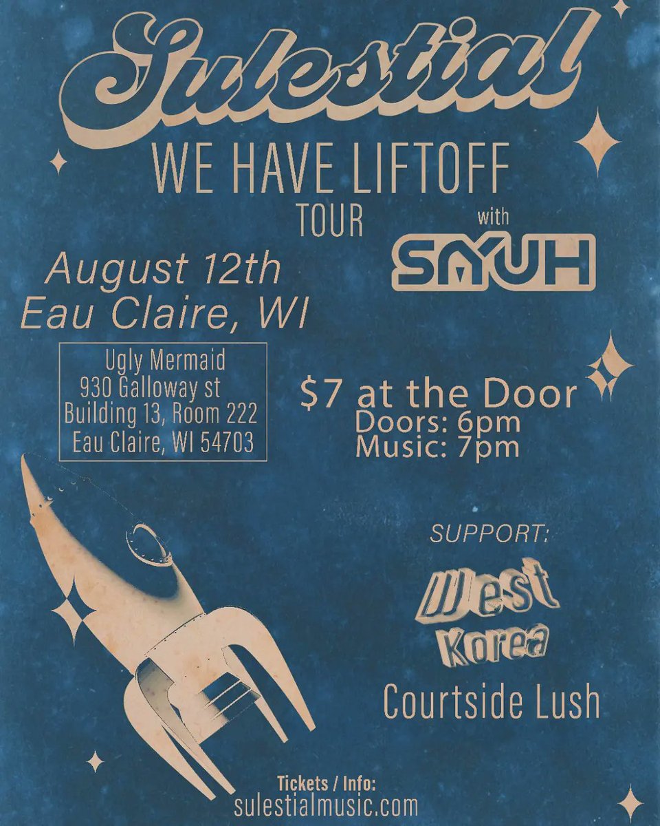 TOMORROW! I'm playing one of my fav cities in Wisco, Eau Claire!! Got some awesome local support <a href="/westkorea_/">big mink</a> and Courtside Lush &amp; my main man @JannyTrumpet is bringing the funk with his trumpet during my set. And as always <a href="/soundsbysayuh/">🔉SPECTRAL DUB OUT NOW🔉</a> will be throwin DOWN!! See you there 🧡🚀