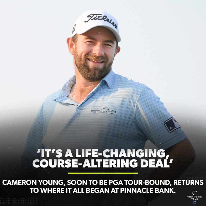KornFerryTour's tweet photo. Full circle.

Last year, Cameron Young Monday-qualified into @PinnBankGolf and finished T11, kick-starting a run that led to Special Temporary Membership.

Now he's a two-time winner and set to earn his first @PGATOUR card this weekend.