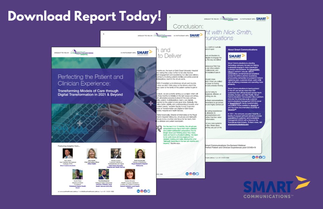 Read the exclusive report we've created with Smart Communications on Perfecting the Patient and Clinician Experience: Transforming Models of Care through Digital Transformation in 2021 &amp; Beyond. Read more about the report here lnkd.in/gKjChBYY #AHW #digitalhealth