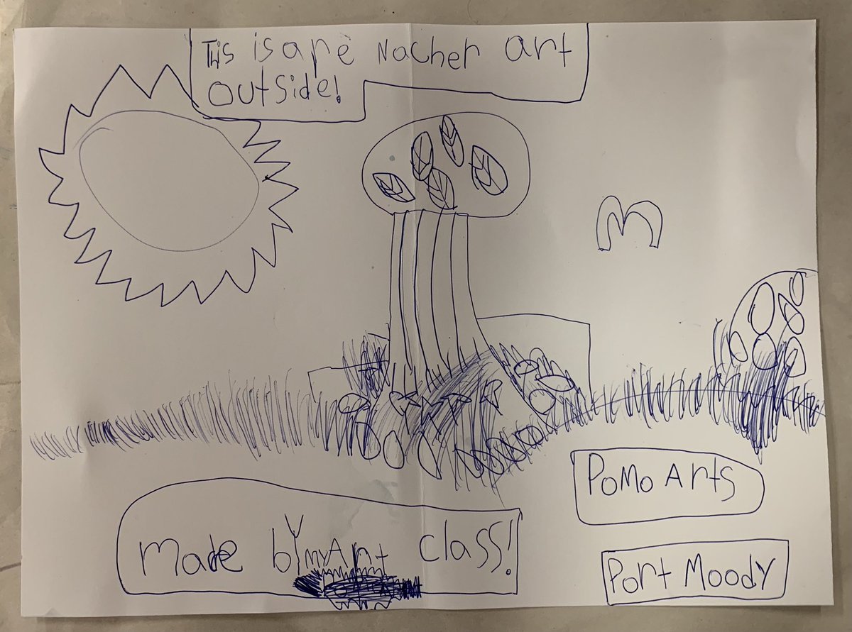 PMorris5's tweet photo. @pomoarts Ephemeral Art done in the style of James Brunt @RFJamesUK by my summer camp art class of 5&amp;6 year olds. After doing the art, I asked them to draw a picture of what we did. https://t.co/8h3oKpO4w3