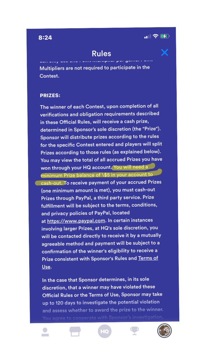 EvilLilSis's tweet photo. Finally read the revised rules and the minimum to cash out is now $5 and has to be done within 90 days of availability. Just in case anyone was wondering @hqtrivia @hqhelps https://t.co/7TRL9Hp6wE