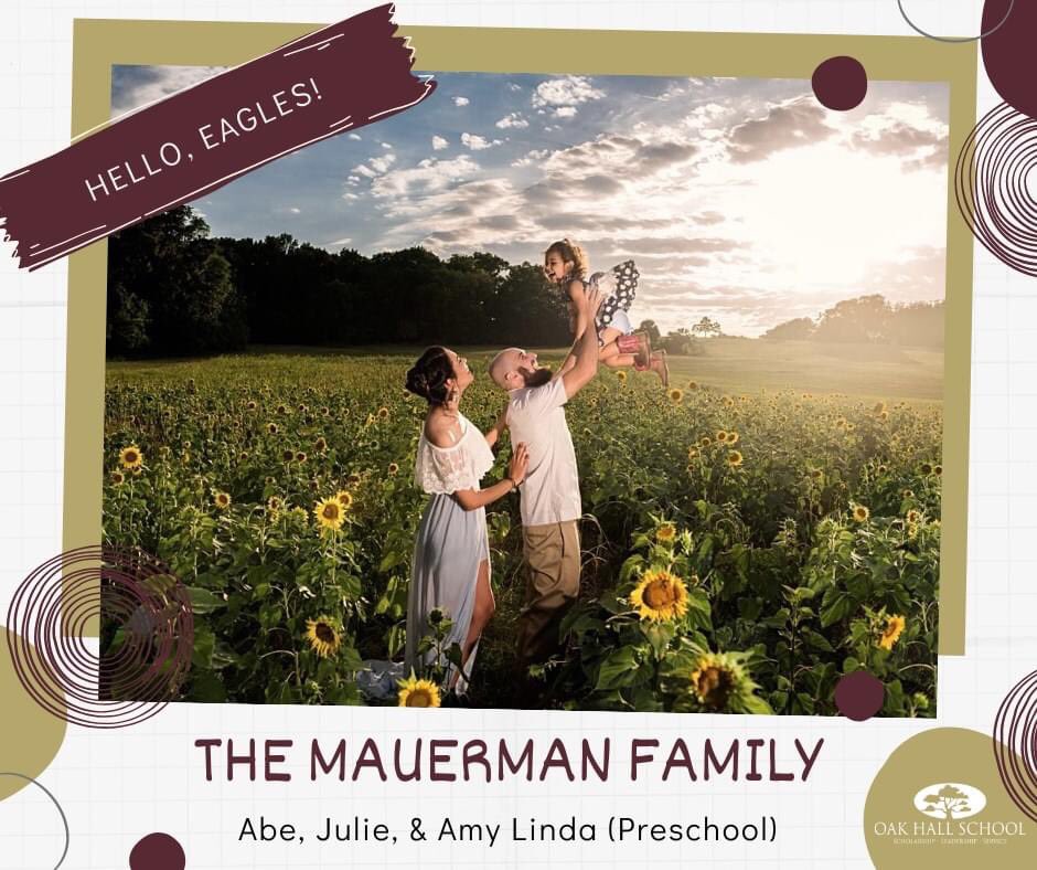 OakHallSchool's tweet photo. Please give a warm Eagle welcome to the Mauerman family! Amy Linda is one of our newest Preschool students! This year is going to be THE best! 🤩🦅 https://t.co/TKNb4Fm9F9