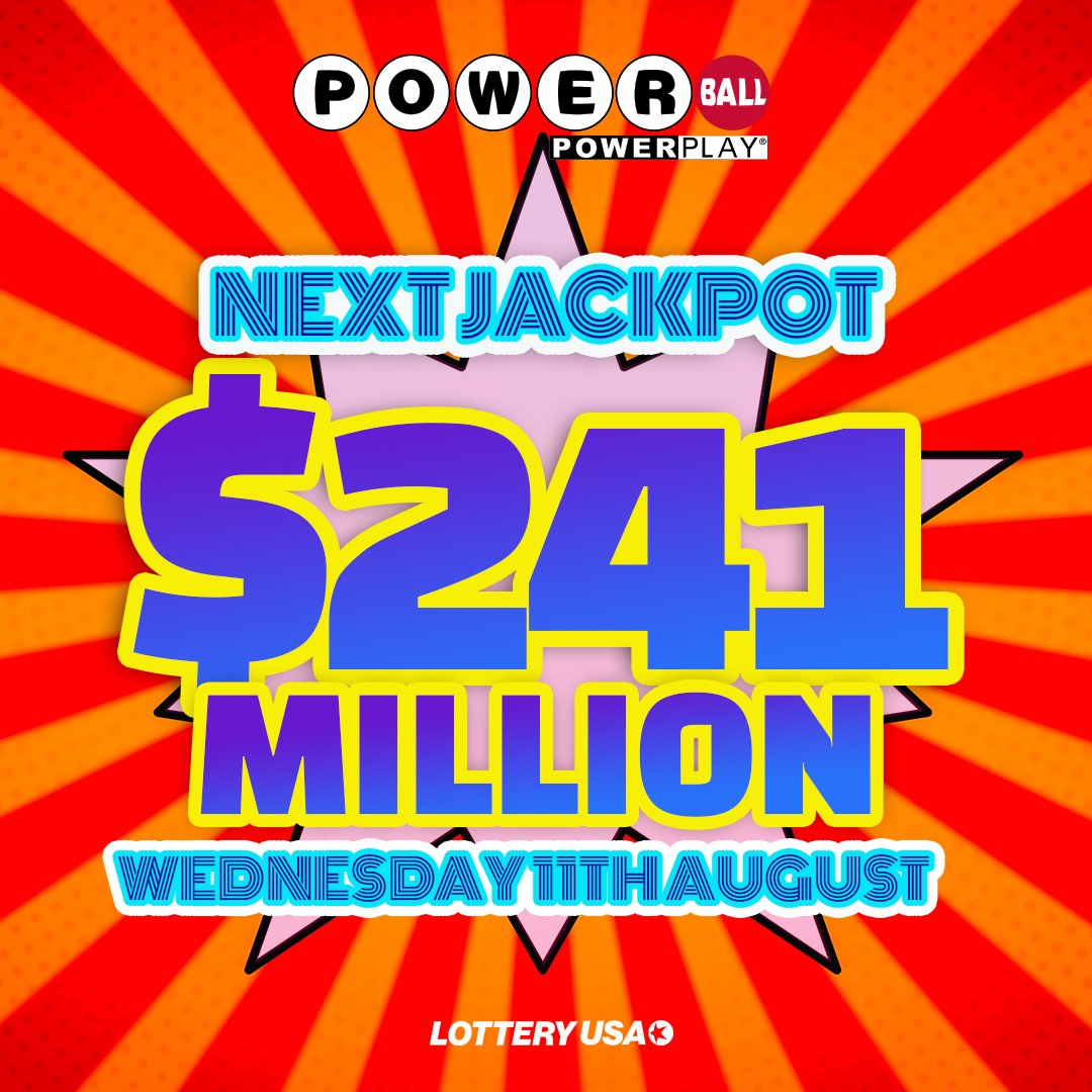 Tonight's Powerball draw is almost here, with an estimated $241 million jackpot! Are you playing?

Visit Lottery USA after the draw to check if you're one of the lucky winners: https://t.co/4yIuQoyHmd

#Powerball #lottery #lotterynumbers #jackpot #lucky https://t.co/Pz7XHjnBYF