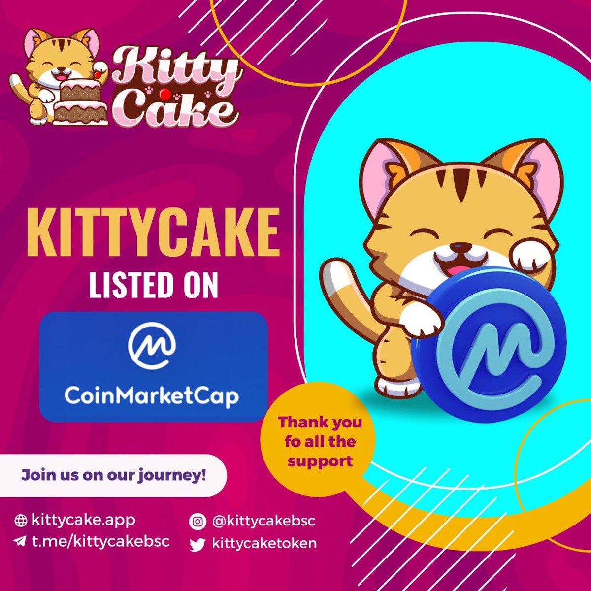 3Ducks_Crypto's tweet photo. KittyCake is now listed on CMC!🥳

The next chapter begins. 

https://t.co/CBvpBmuMTz
https://t.co/SygOiRYxZU

@CoinMarketCap #CMC #Binance 

@kittycaketoken https://t.co/1uFVtWWKPy