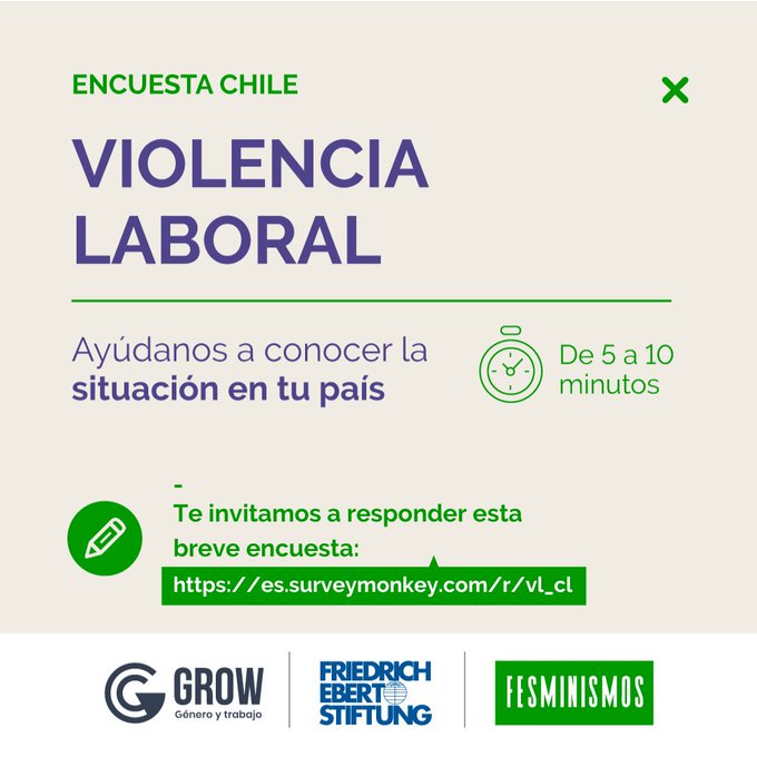 📢 Te invitamos a formar parte del estudio sobre #ViolenciaLaboral que se está llevando a nivel regional y nacional
✍️🏽 Puedes contestar la encuesta si eres hombre, mujer o te identificas con otra identidad. Así como si has vivido estas situaciones o no
📋 es.surveymonkey.com/r/vl_cl