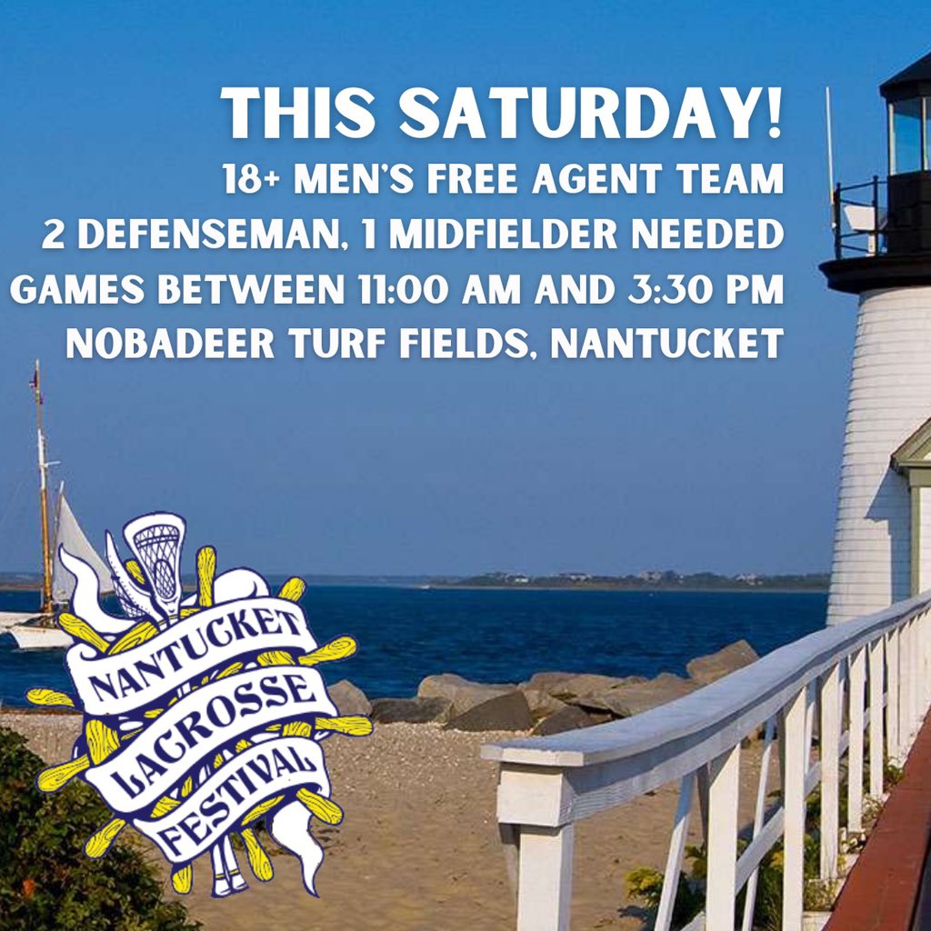 Last 3 spots for Saturday’s Nantucket Lacrosse Festival Adult Event! You in?

Visit the link in our profile to register!