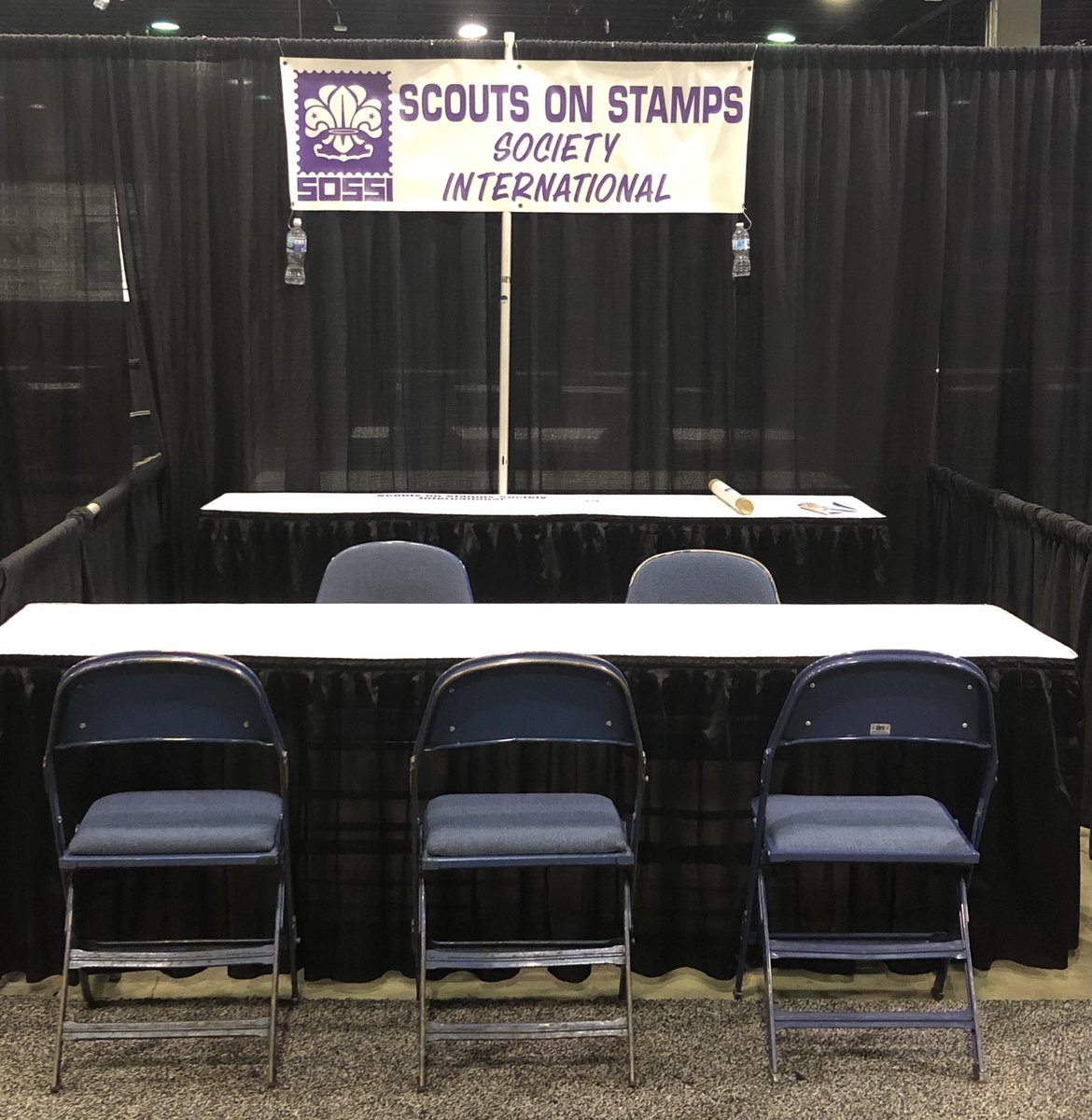 SOSSI has arrived at the Great American Stamp Show!  Stop by and visit us at Booth # 210. The water bottles were a field expedient way to hold down the corners of the banner overnight. Better photos to follow!  <a href="/APS_stamps/">American Philatelic Society</a> <a href="/AmerTopical/">Amer. Topical Assn.</a> #GASS