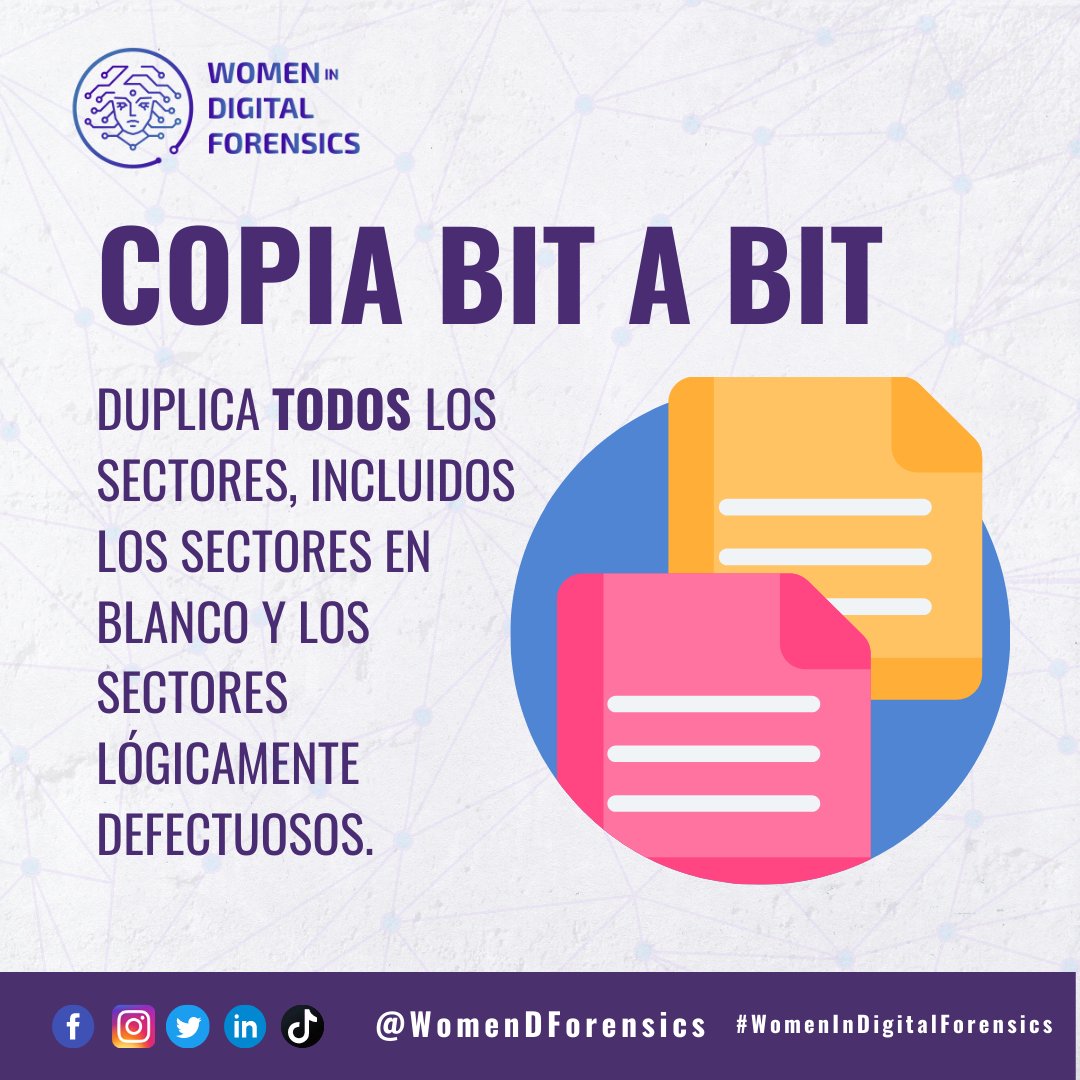🤔Copia Bit a Bit: Duplica todos los sectores, incluidos los sectores en blanco y los sectores lógicamente defectuosos, por lo que también se denomina clonar de sector por sector.
¿Y tú lo sabias?
#womenindigitalforensics #análisisforensedigital #digitalforensics #BitABit
