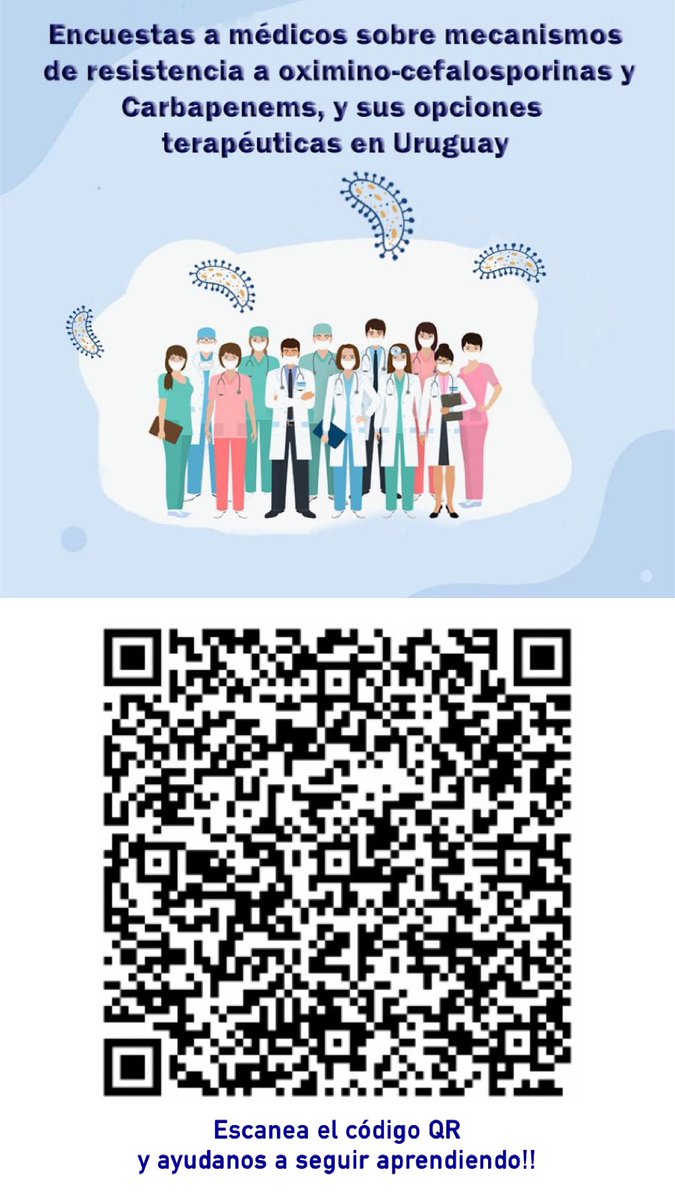 Que pasa cuando abrís esta foto en tu celular?? 

➡️ Te envía a una encuesta!??

Estamos estudiando la resistencia a oximino-cefalosporinas y carbapenemasas en nuestro país.

Necesitamos tu ayuda!!! 😉🙏🏼

#encuesta #médicos #uruguay #oximinocefalosporinas #carbapenemasas