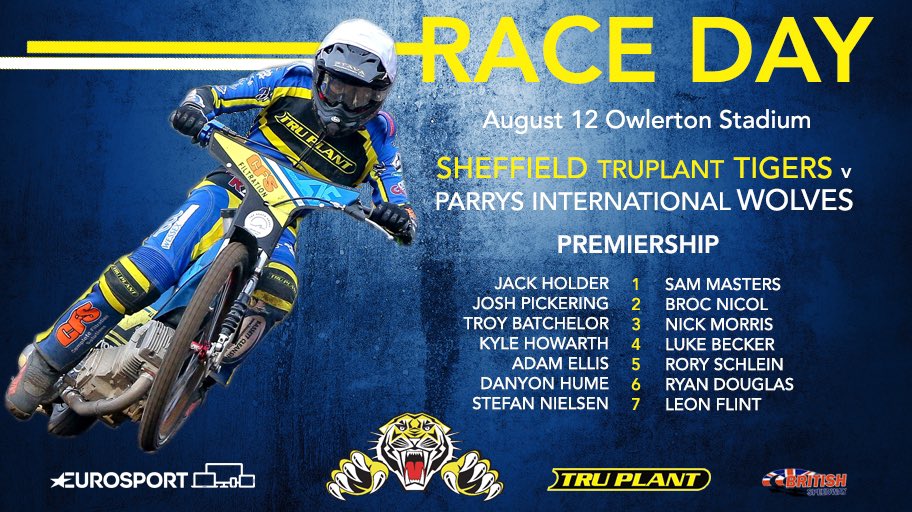 TigersSpeedway's tweet photo. It’s 𝗥𝗔𝗖𝗘𝗗𝗔𝗬 at Owlerton! 🔵🟡

🎟 Tickets available on gate.
👕 Track shop back inside stadium.
🍔 Food and drink available. 

See you tonight! 👊

#️⃣ #sheffieldissuper #britishspeedway https://t.co/M6X0HL9oBP