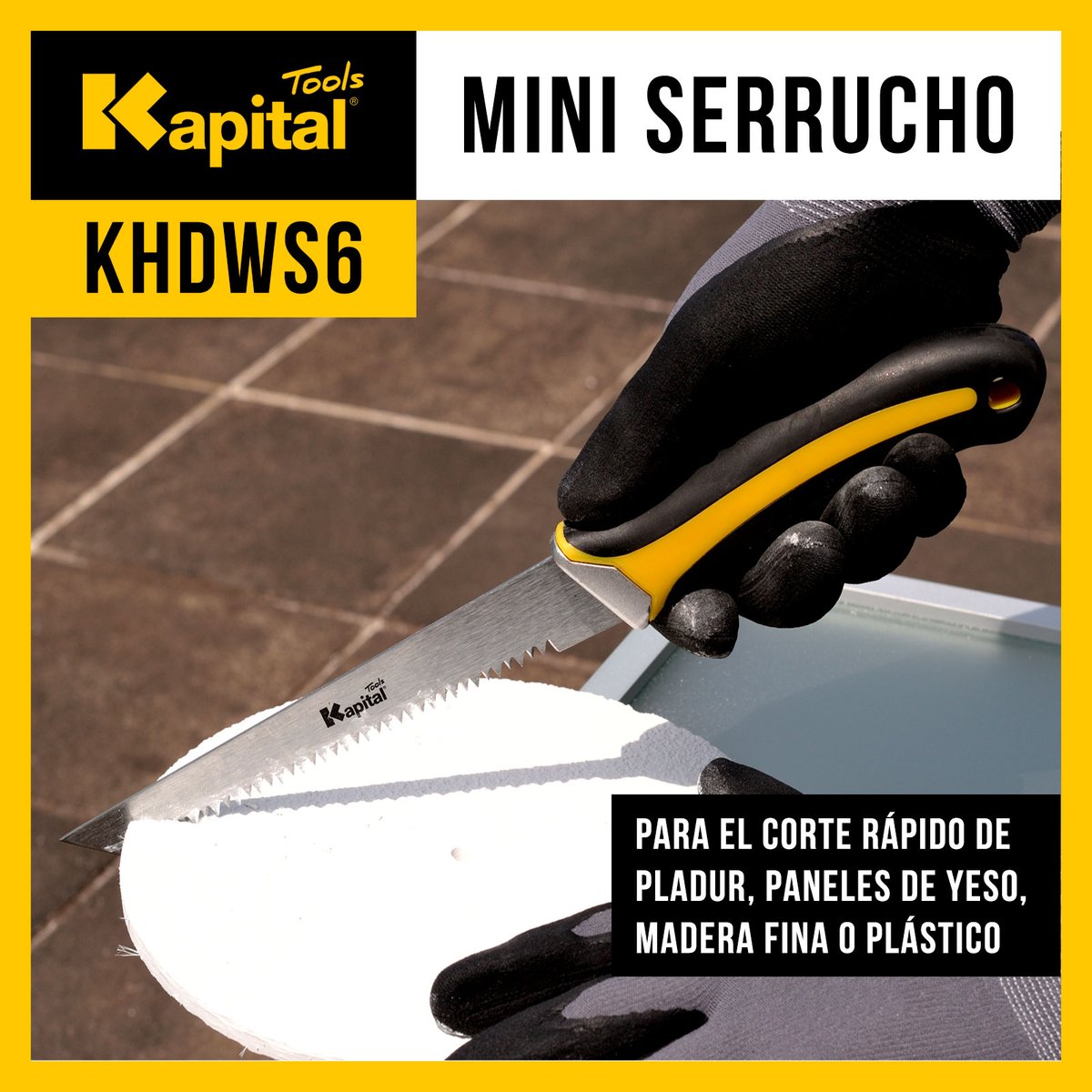 ⭐️Diseño de dentado triangular afilado del Mini serrrucho #KHDWS6 que  mejora el rendimiento del corte y facilita la eliminación de rebabas.

🌟Hoja rígida de acero templado para una mayor durabilidad y estabilidad

🌟Exclusivo aro de aluminio entre el mango y el filo
