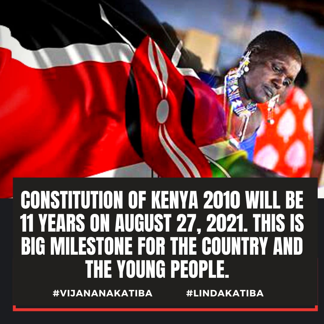 This month, we celebrate the 11th year of katiba. This is a big milestone not only for the country, but specifically young people have more to gain when it is faithfully implemented. #LindaKatiba #VijanaNaKatiba