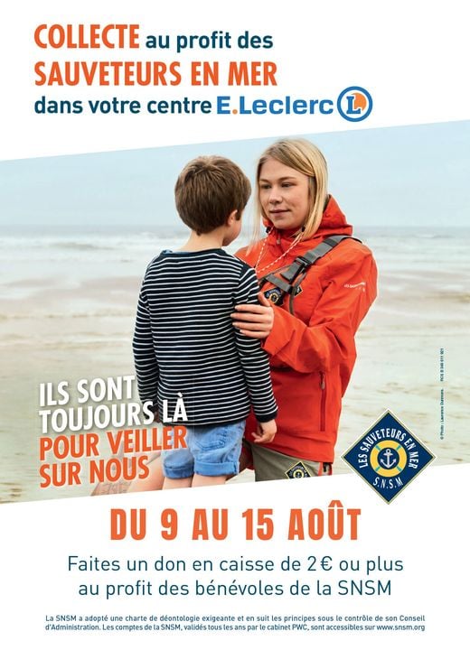 Vendredi 13 et samedi 14 août, les bénévoles du <a href="/CfiSnsm/">Cfi Snsm Brest</a> de Brest vont se relayer au centre E.Leclerc de Brest Kergaradec afin de rencontrer le public, de proposer à la vente des produits dérivés de la marque #SNSM et de récolter des dons.