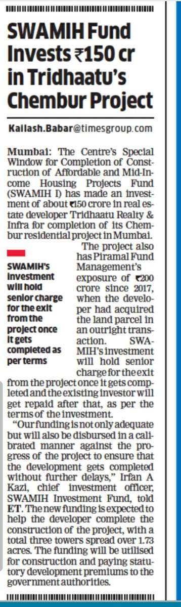 ISwamih's tweet photo. We are thrilled to announce that SWAMIH fund has completed a successful funding for the Chembur residential project of real estate developer, Tridhaatu Realty &amp; Infra. This funding will help in completing the construction of 3 towers spread across 1.3 acres. 

 #SwamihAchieves https://t.co/QgqrrwxMFY