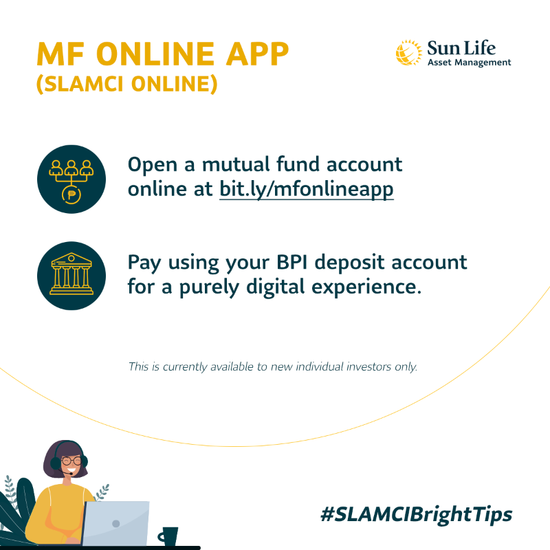 SunLifePH's tweet photo. Invest in our peso-denominated mutual funds with just a few clicks using our digital channels. Learn more at https://t.co/G0hCjXLyuJ and stay tuned for exciting promos! #SLAMCIBrightTips #MakeItMutual