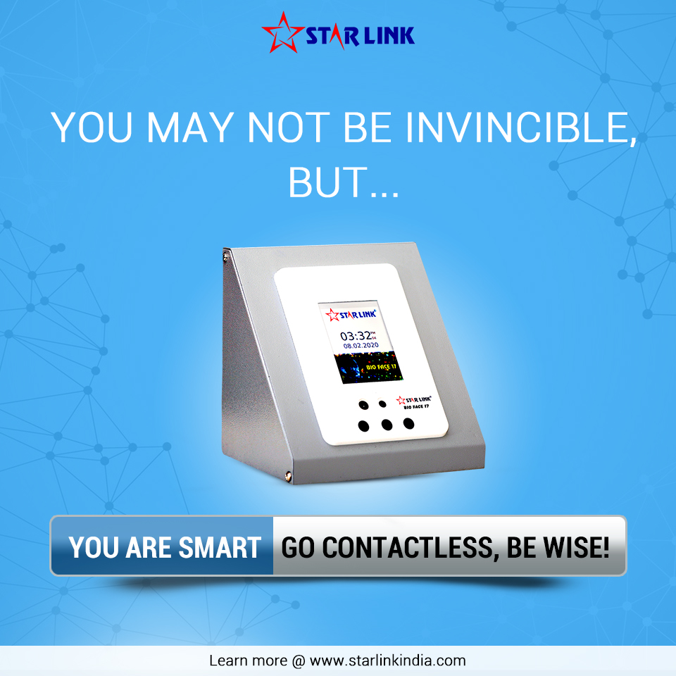 starlinkindia's tweet image. You may not be invincible but... you are smart! Because, being smart always pays off and keeps you safe.

Learn more at starlinkindia.com

#contactless #attendance #biofacereader #atmanirbharbharat #starlinkindia #quoteoftheday #thursdaythoughts #biometrics