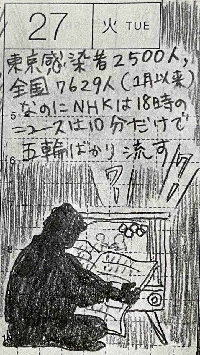 7月最終週と8月1日の一コマ絵日記1/2
すべきことをなかなか始められない、感染拡大中なのにNHKニュースの時間が削られ五輪ばかり、滋賀も感染拡大、血圧計など。
#一コマ絵日記 