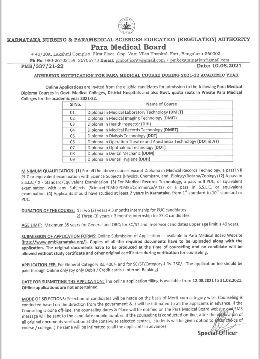 Gulbarga Institute Of Medical Sciences Kalaburagi T Co Hbbaycudvc 21 22 Paramedical Courses Admission Notification T Co Glzmppyd11 Twitter