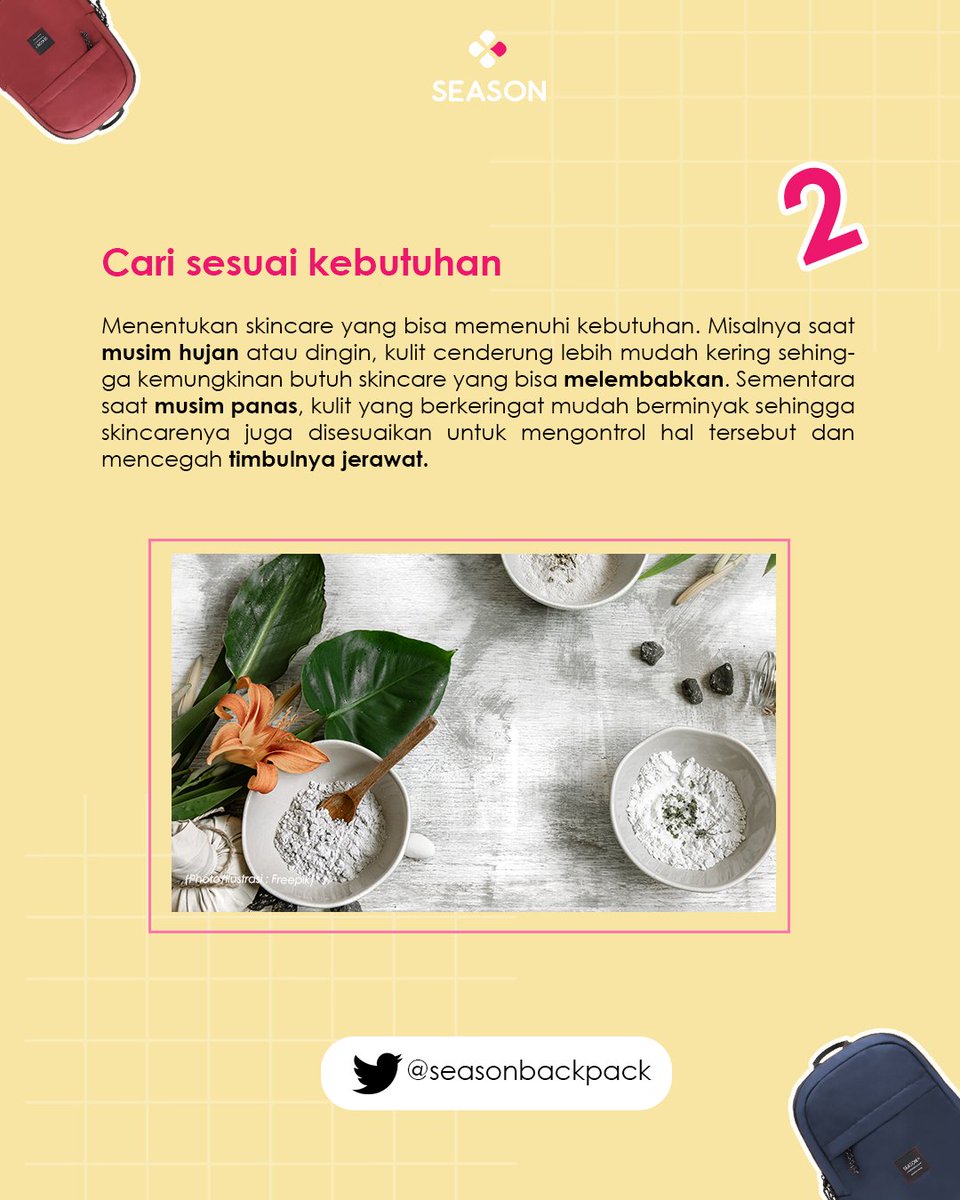 seasonbackpack's tweet photo. Season Sisters jangan sampe salah pake skincare yaa~
Berkaca dari kasus Dr. Richard Lee dan Kartika Putri, Sisi mau ngasih tips aman buat milih skincare yang cocok nih, simak selengkapnya di bawah yuk~
#richardlee #drrichardlee #kartikaputri #skincare #karput #SeasonBags https://t.co/O2cbGjScwH
