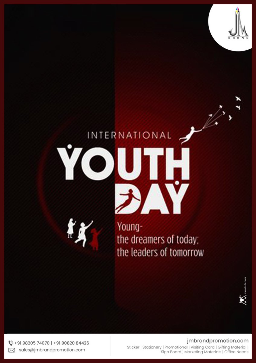 JMBrand4's tweet photo. Young the dreamers of today. the leaders of tomorrow
International Youth day
.
Please Visit Us:- https://t.co/KDhAL6U1Ao
Contact us on📞:- 022-49731847
.
#internationalyouthday #youthday #flexprinting #shoppe #onewayvission #glowsignboard #acrylisignboard https://t.co/KFLnjGZnPT