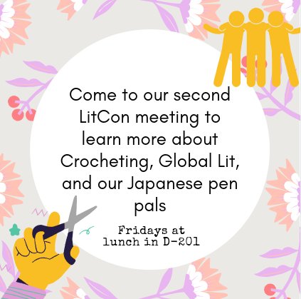 jchsLitCon's tweet image. Meeting on Friday, August 11. 
See you there!